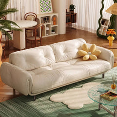 Luxurious Beige Faux Leather Sofa with Solid Wood Frame & Stainless Steel Legs for Living Room fbby-1389