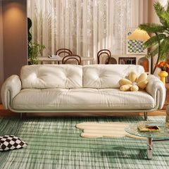 Luxurious Beige Faux Leather Sofa with Solid Wood Frame & Stainless Steel Legs for Living Room fbby-1389