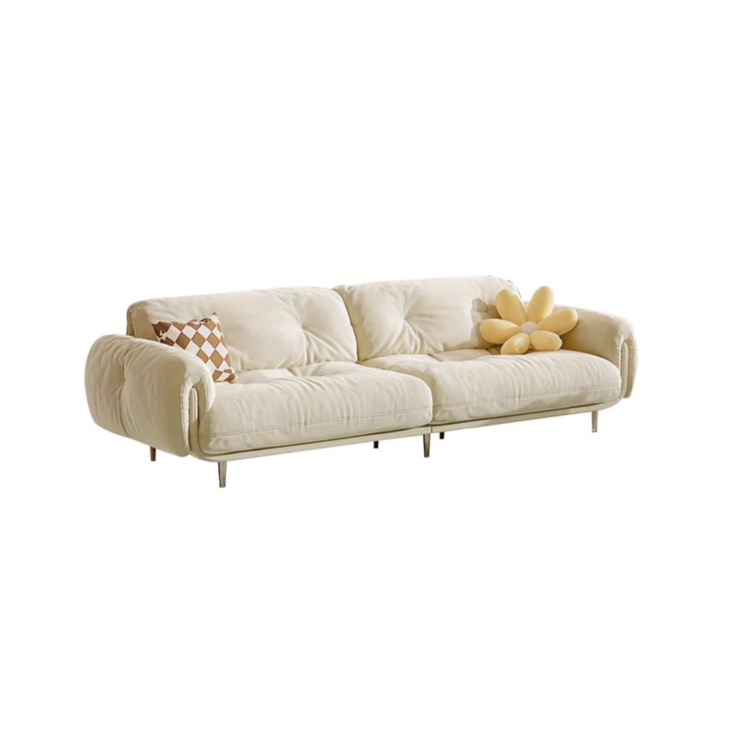 Luxurious Beige Faux Leather Sofa with Solid Wood Frame & Stainless Steel Legs for Living Room fbby-1389