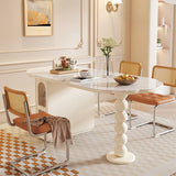 Creamy Oval Dining Table with Cabinet Storage - Durable & Functional Design fbby-1390