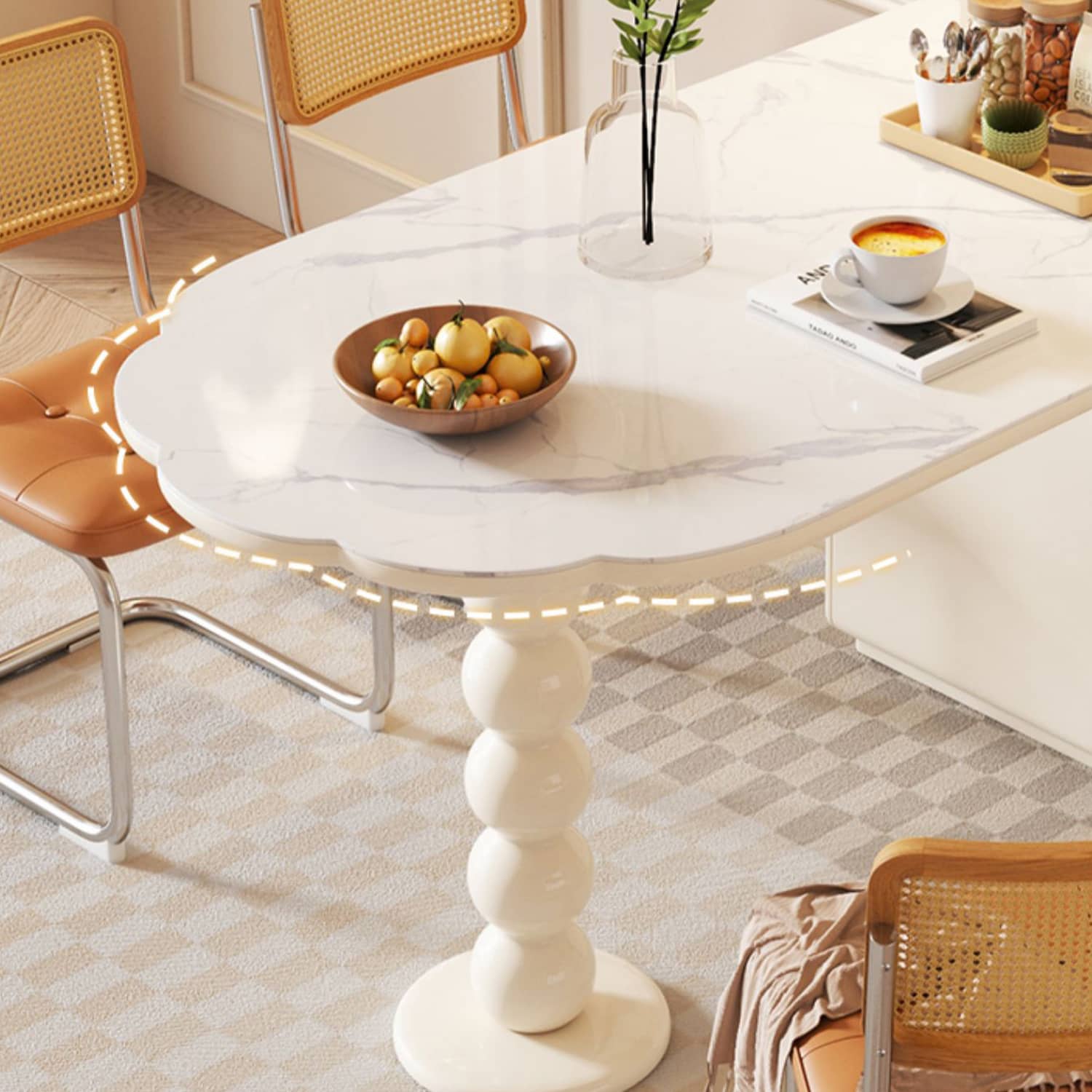 Creamy Oval Dining Table with Cabinet Storage - Durable & Functional Design fbby-1390