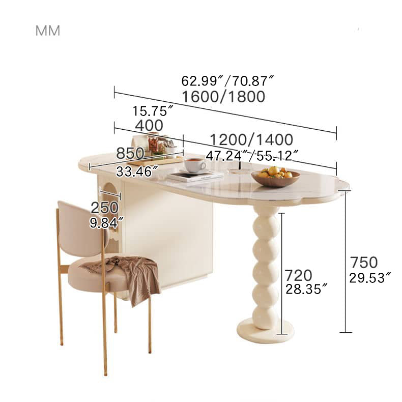 Creamy Oval Dining Table with Cabinet Storage - Durable & Functional Design fbby-1390