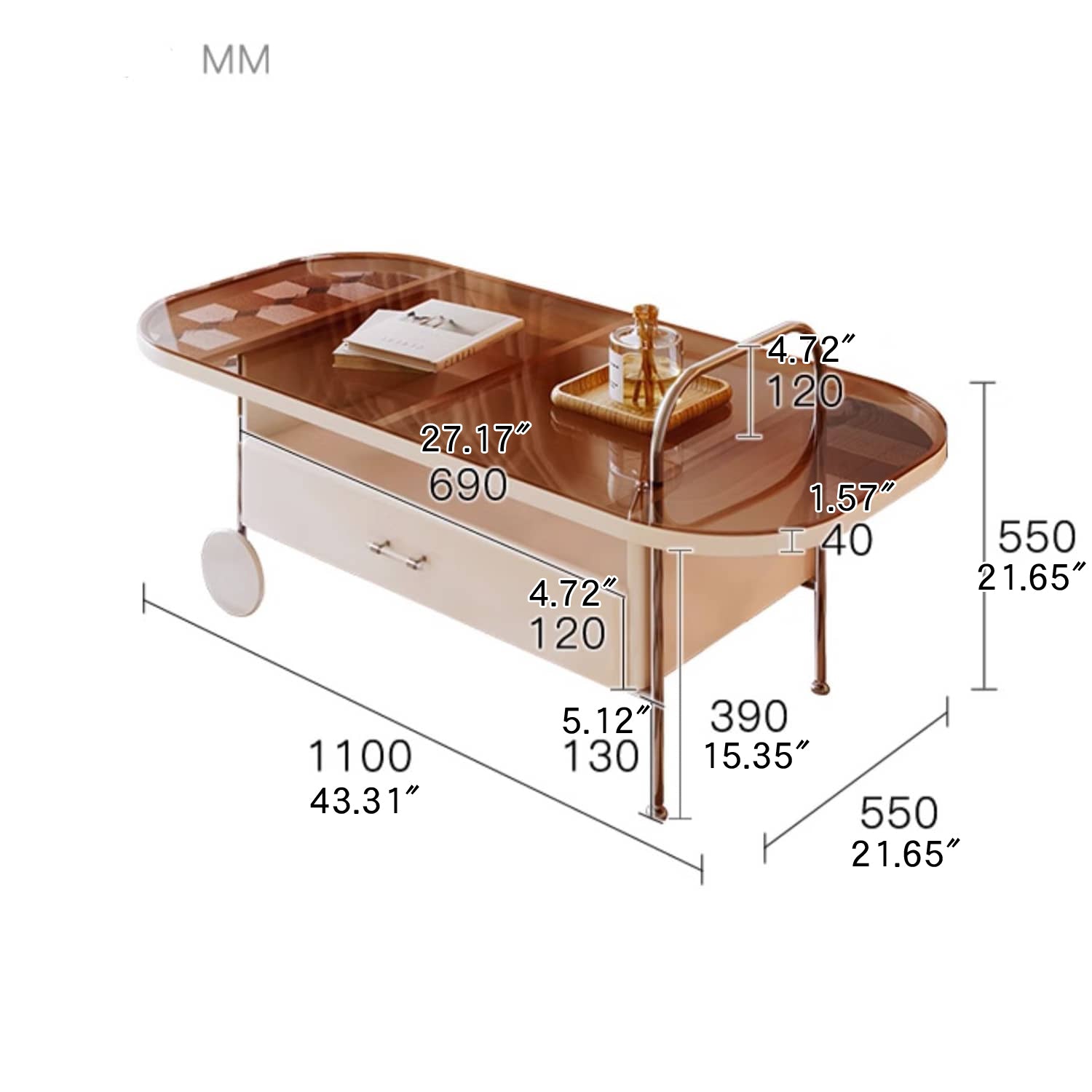 Stylish Coffee Table White Rectangle with Storage and Glass Top - Modern for LIvingroom fbby-1391