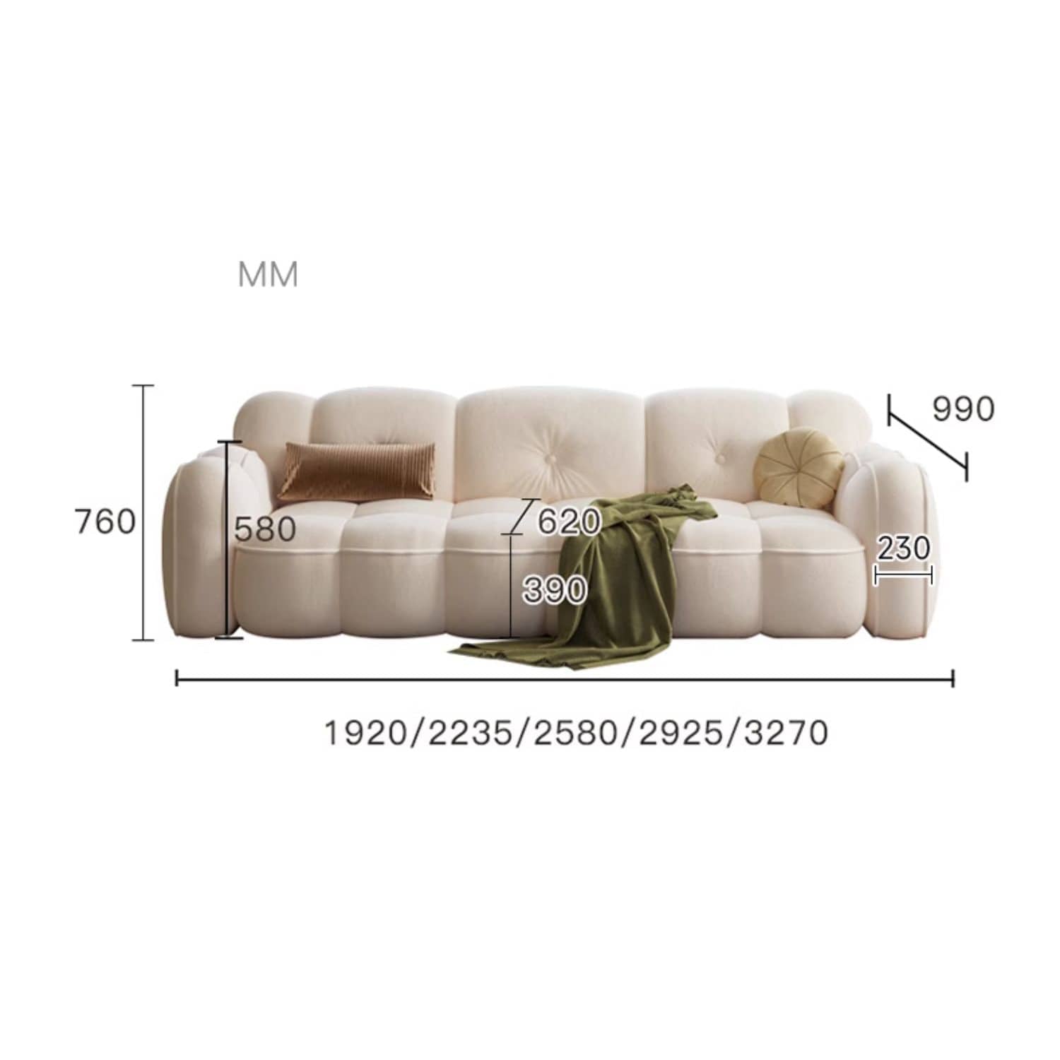 Modern Beige Faux Leather Molecular Sofa with Solid Wood Frame for Living Room fbby-1392