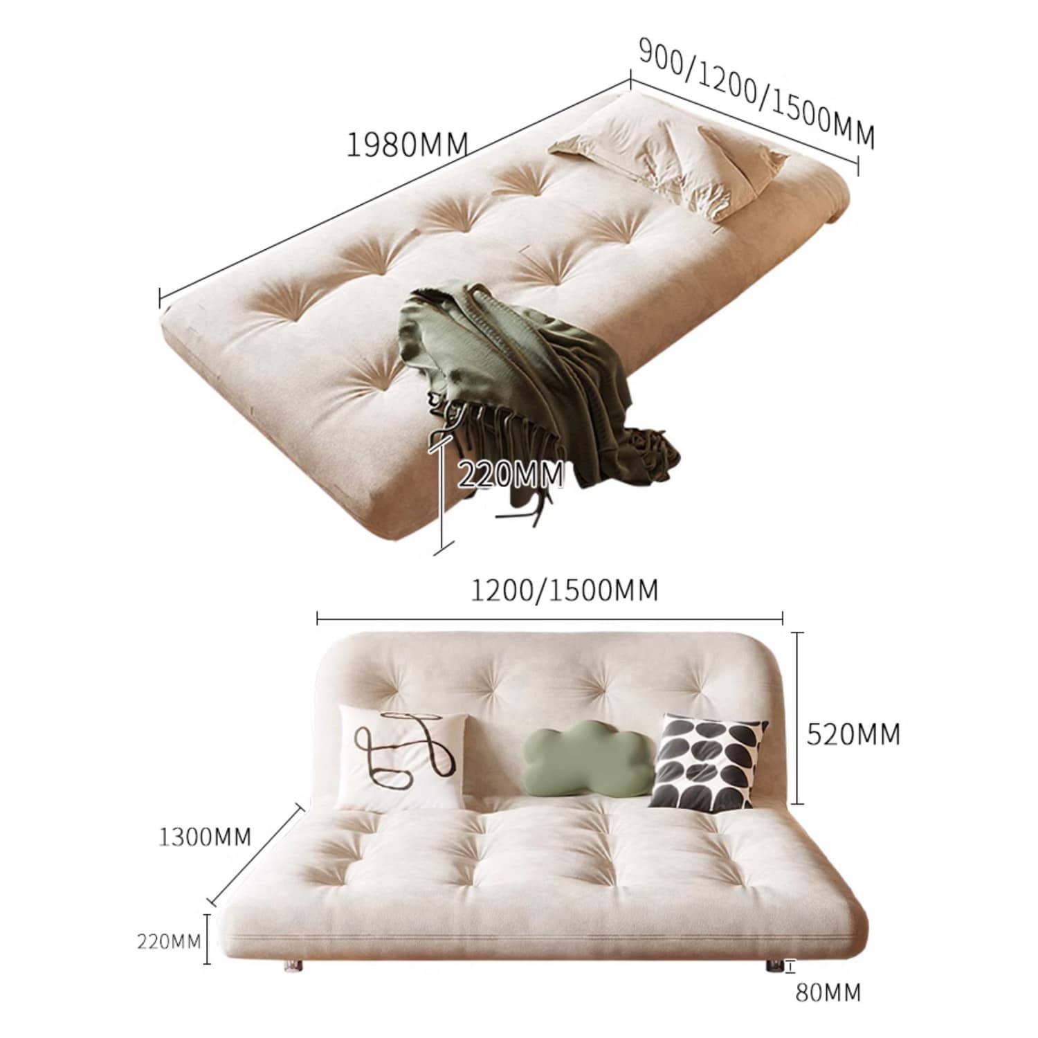 Luxurious Beige Leathaire Sofa Bed - Ultimate Futon  for Your Living Room fbby-1395