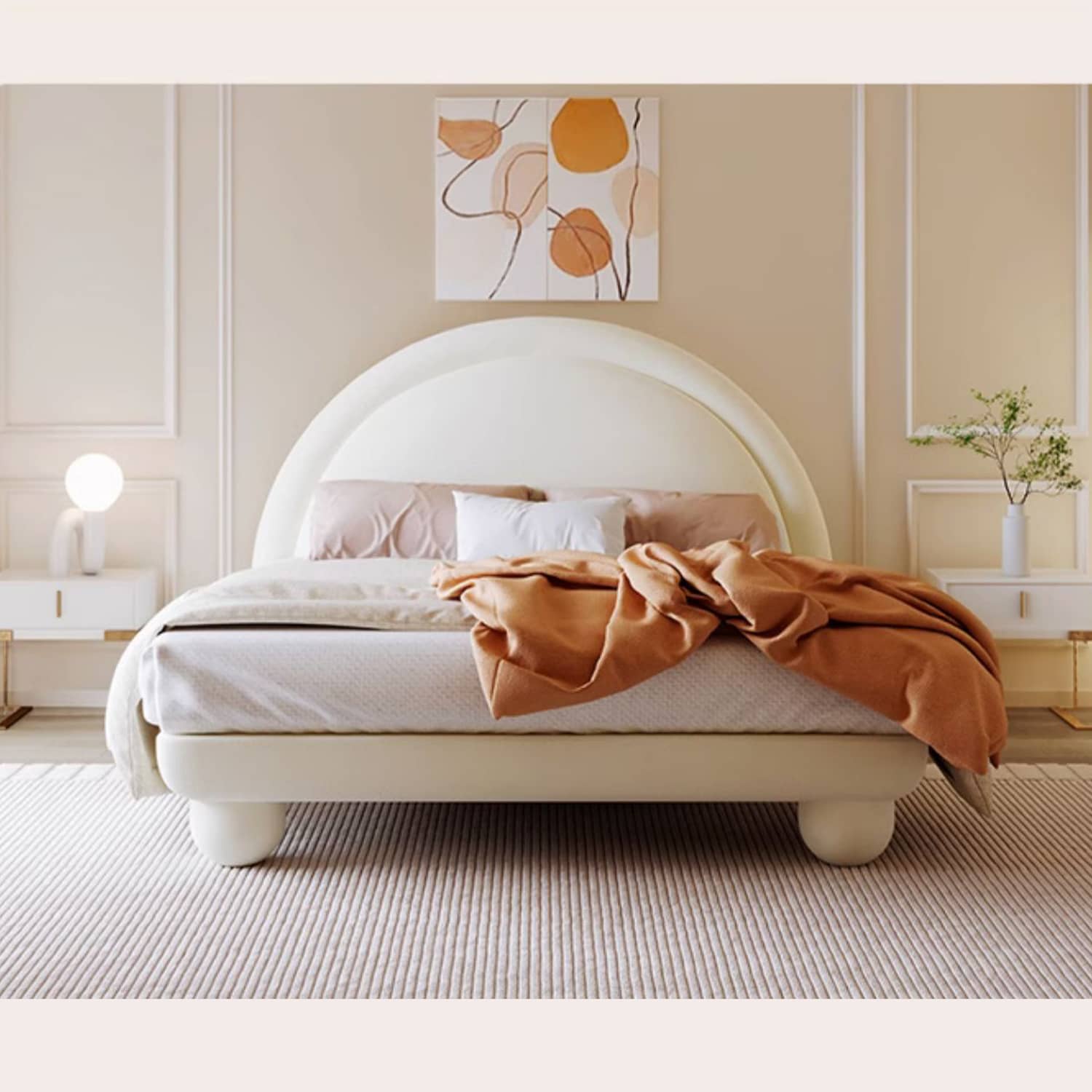 Elegant Beige Solid Pine Wood Bed - Durable & Stylish Addition to Your Bedroom fbby-1396