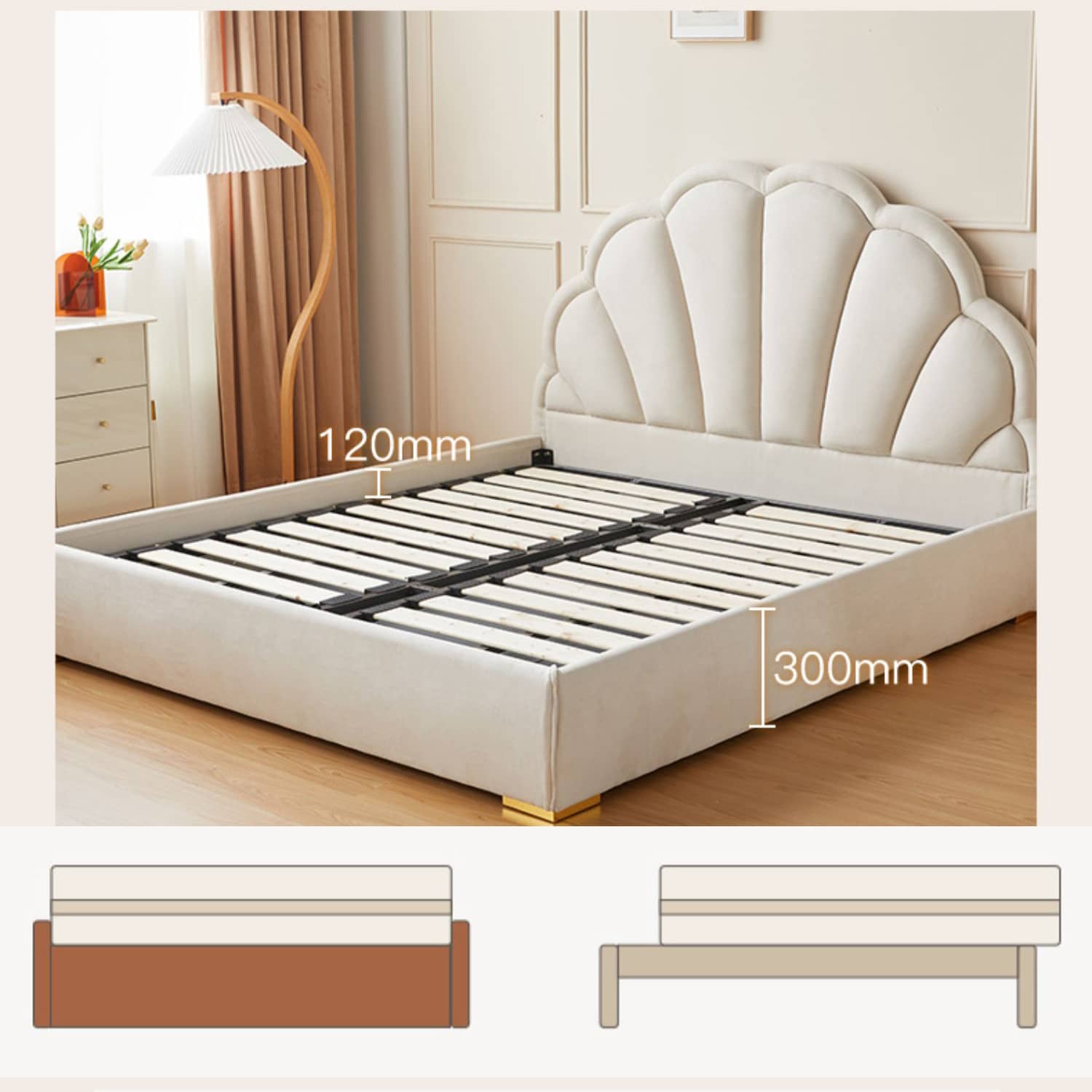 Premium Beige Solid Wood Bed Frame for Ultimate Comfort fbby-1400