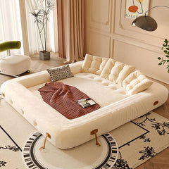 Modern Polyester Beige Sofa Bed with Foam & Cotton Filling – Cute Style Futon for Living Room fbby-1402