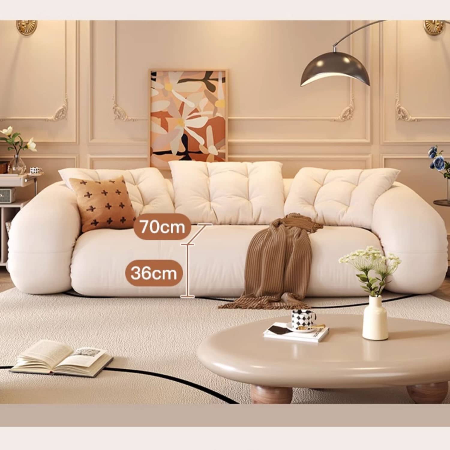 Modern Polyester Beige Sofa Bed with Foam & Cotton Filling – Cute Style Futon for Living Room fbby-1402