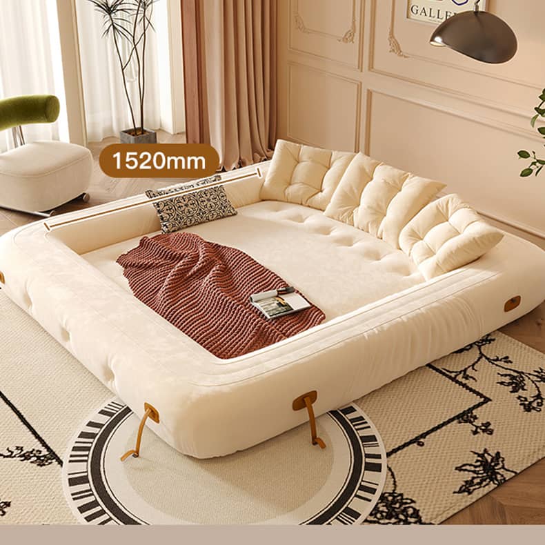 Modern Polyester Beige Sofa Bed with Foam & Cotton Filling – Cute Style Futon for Living Room fbby-1402