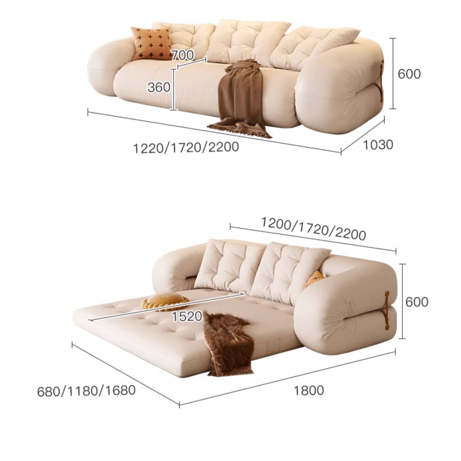 Modern Polyester Beige Sofa Bed with Foam & Cotton Filling – Cute Style Futon for Living Room fbby-1402