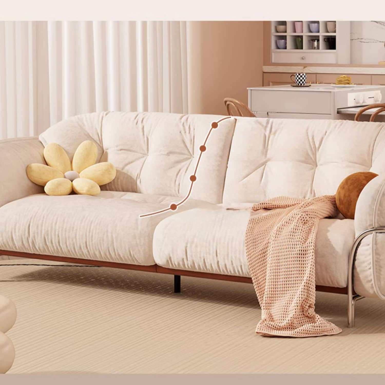 Cute Beige  Sofa with Pine Wood Frame and Stainless Steel Legs for Living Room fbby-1403