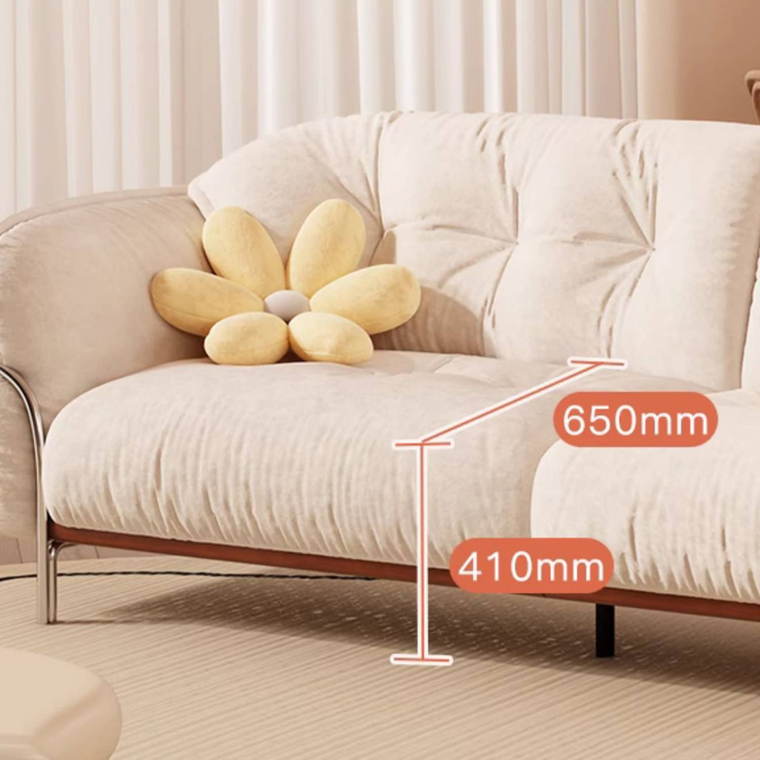 Cute Beige  Sofa with Pine Wood Frame and Stainless Steel Legs for Living Room fbby-1403