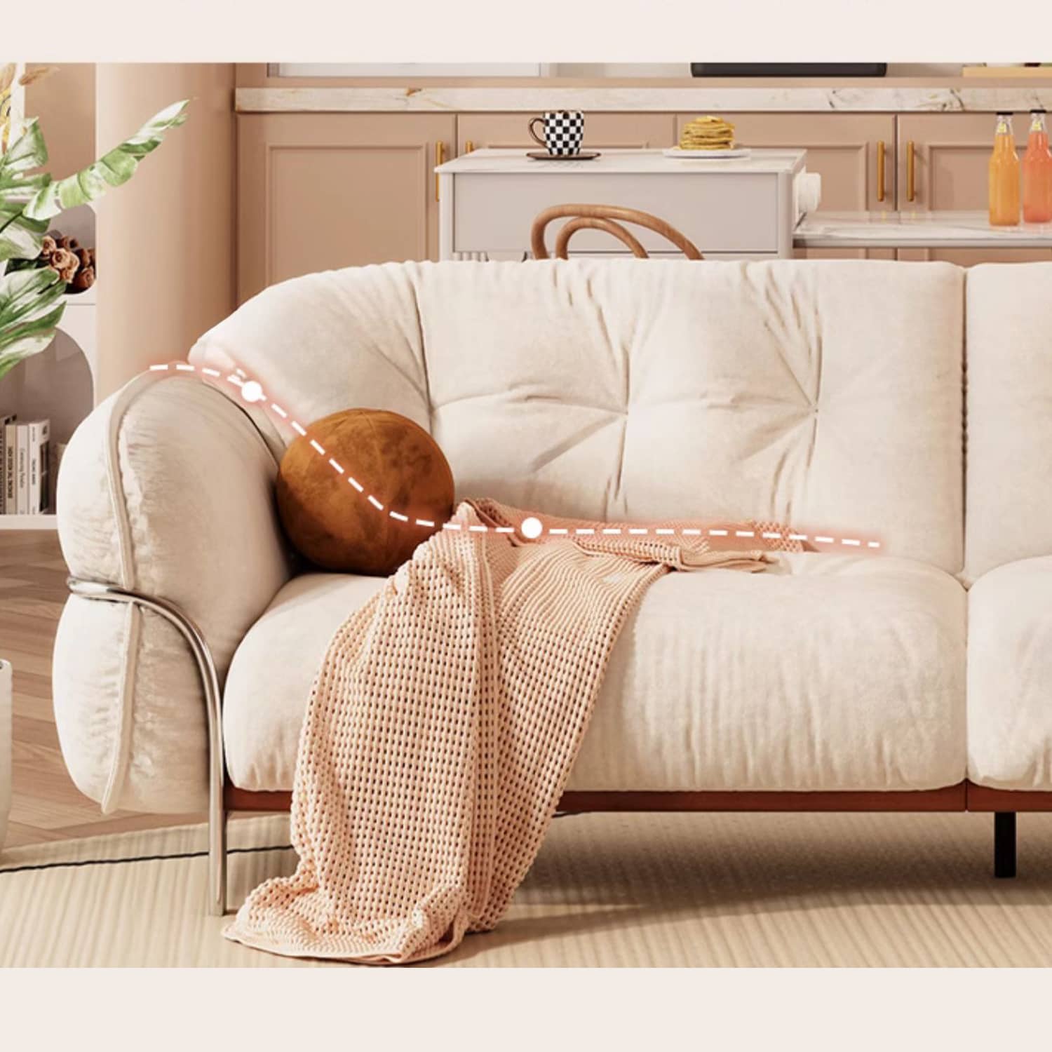 Cute Beige  Sofa with Pine Wood Frame and Stainless Steel Legs for Living Room fbby-1403