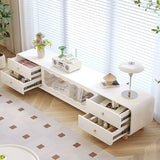 Stylish Beige Wood TV Cabinet with Glass Doors - Modern Solid Wood Entertainment Center fbby-1404
