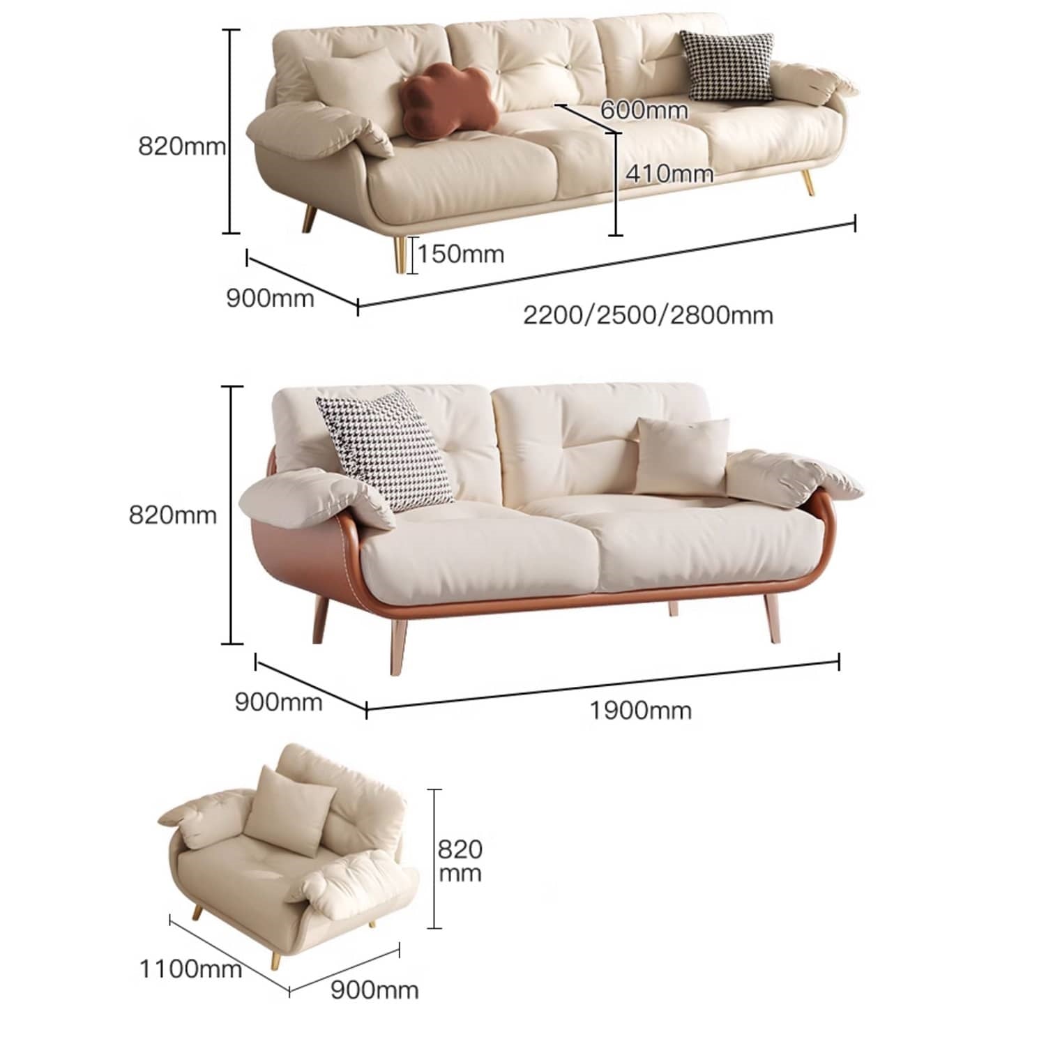 Luxurious Leathaire Sofa in Multi-Color with Solid Wood Frame and Stainless Steel Legs for Living Room fbby-1407