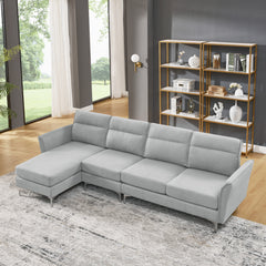 Modern Sofa 3-Seat Couch with Stainless Steel Trim and Metal Legs for Living Room,New package compression sofa technology,gray