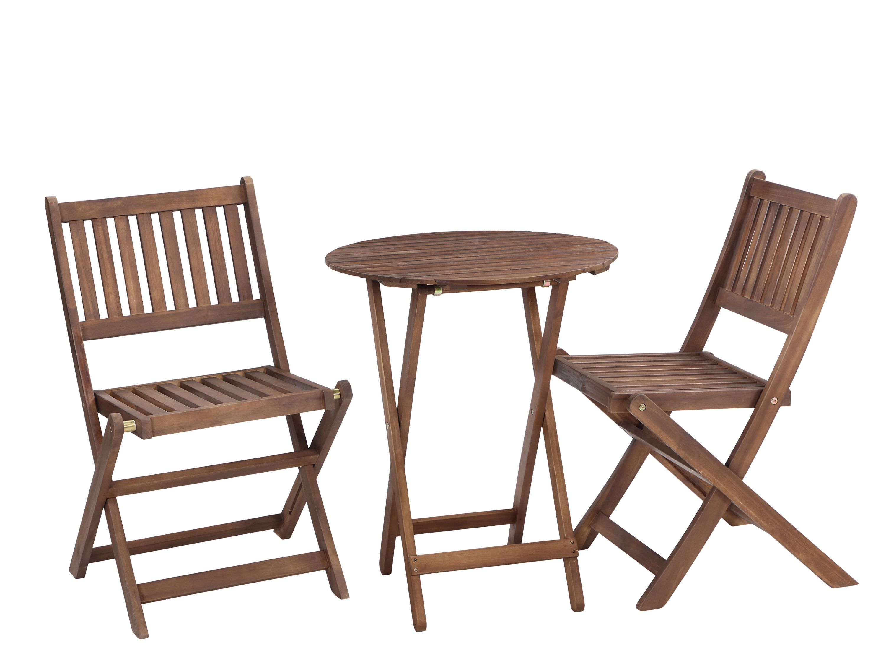 3-Piece Acacia Wood Bistro Set, Wooden Folding Patio Furniture for Garden Backyard Balcony Porch w/ 1 Coffee Table and 2 Foldable Chairs, Natural Stained