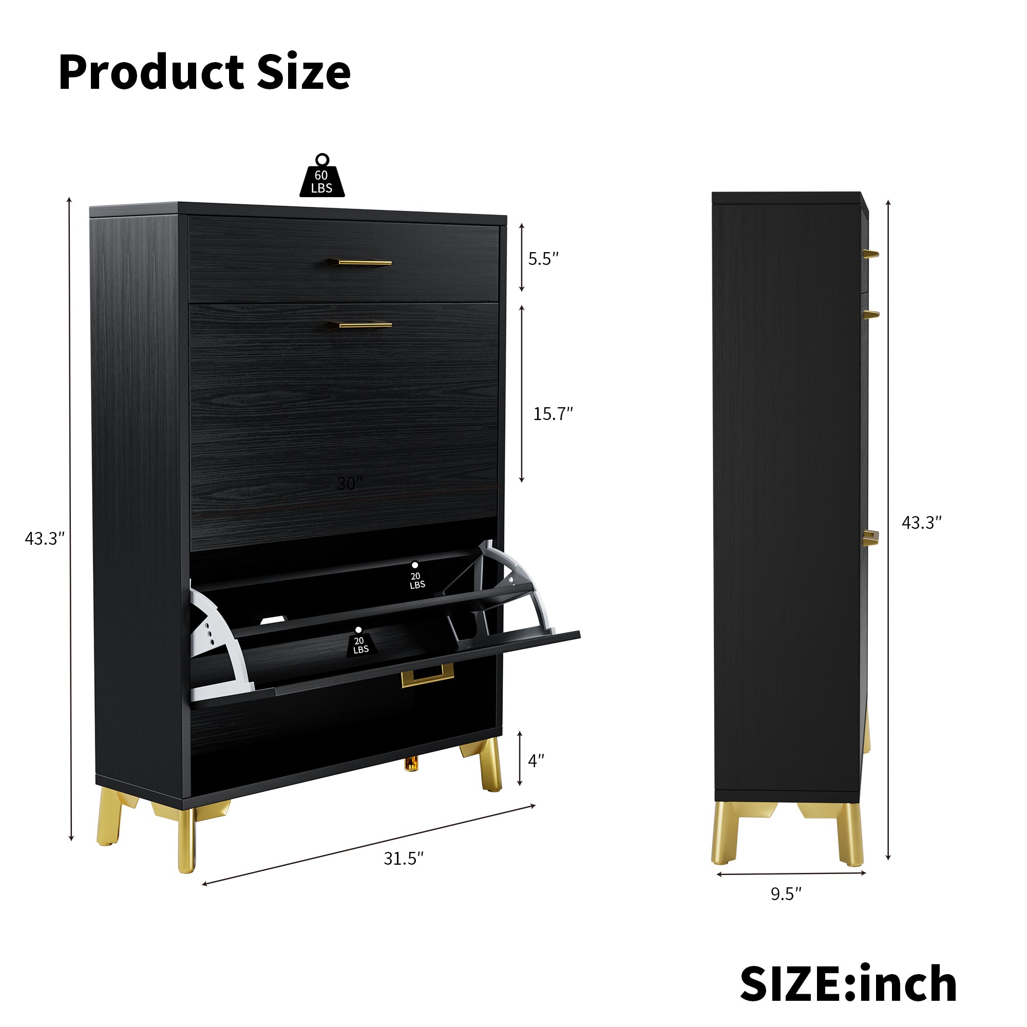 Freestanding Shoe Storage Cabinet with 2 Flip Drawers, Hidden Shoe Organizer for Entryway, Hallway, and Closet, Black