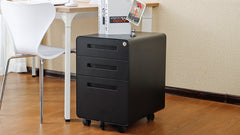 3 Drawer Mobile File Cabinet Under Desk Office,Simple Style Versatile Storage Cabinet for Legal/Letter/A4 Files, 5 Wheel Design Anti-Tilting Cold Rolled Steel Waterproof Moisture-Proof Black