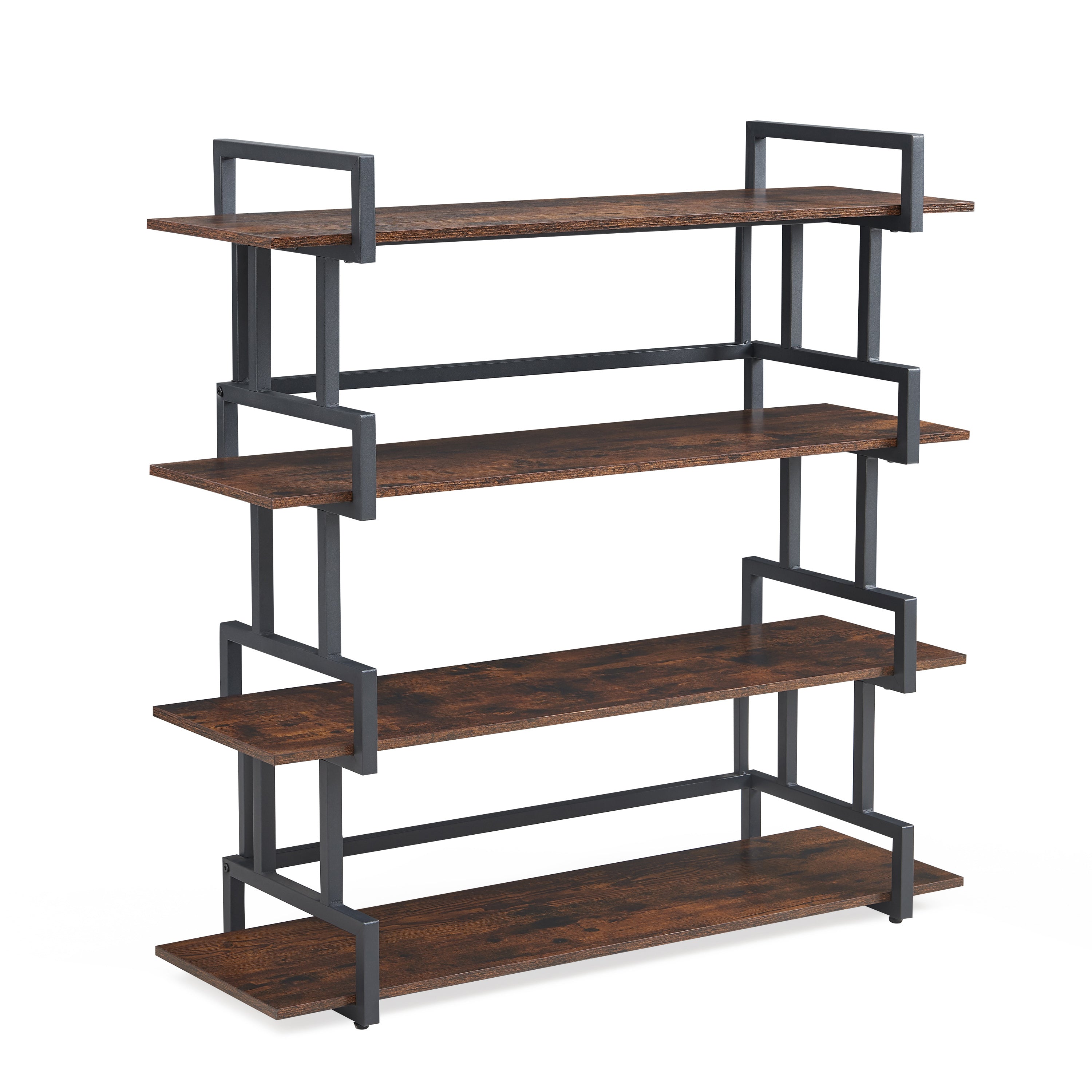 4-Tier Rustic Wood & Metal Bookshelf, Industrial Style
