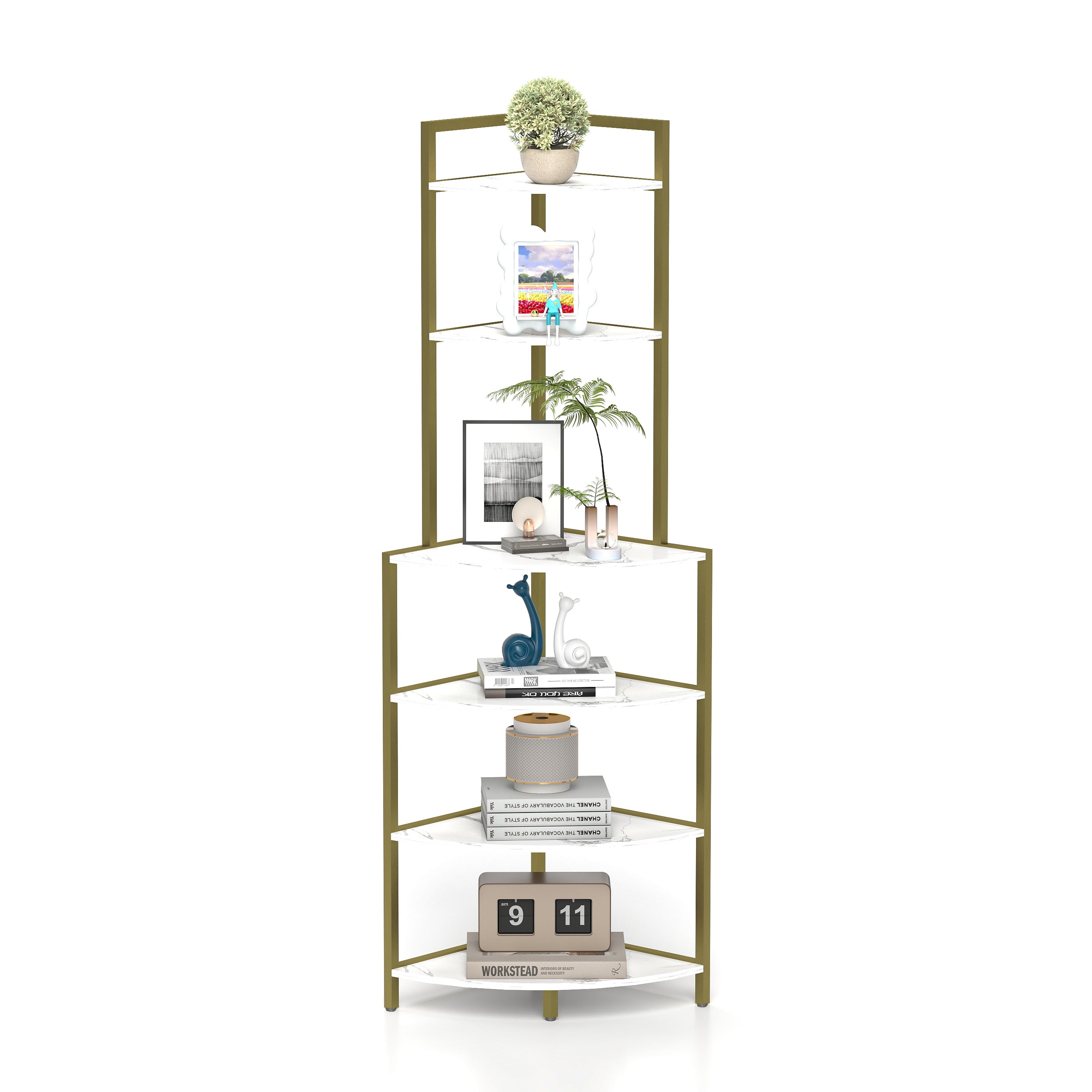 6-Tier Corner Bookshelf, Space-Saving Wood Rack for Home & Office