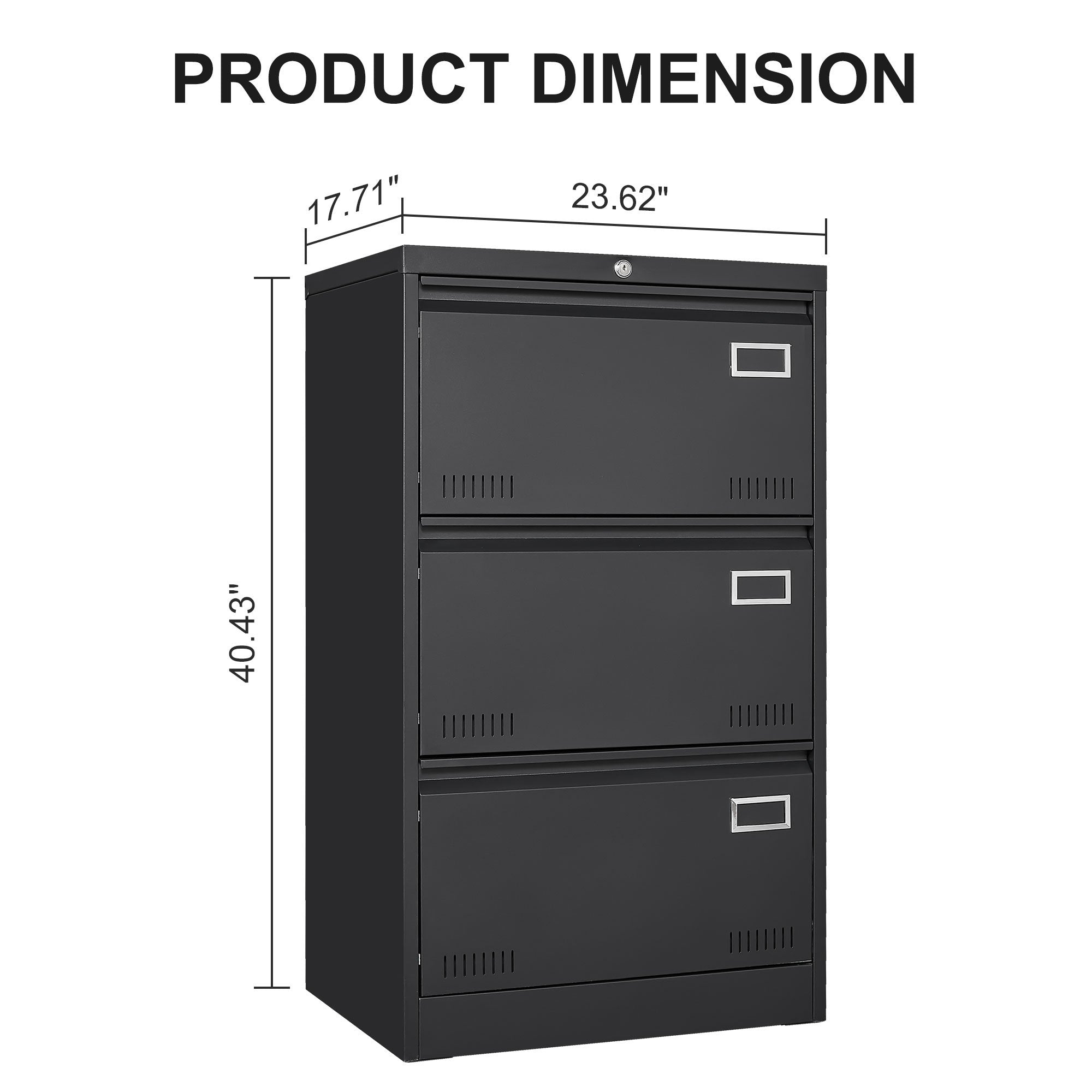 Filing Cabinet Lateral File Cabinet 3 Drawer, Blcak Locking Metal File Cabinets Three Drawer, Office Filing Cabinet with Lock Drawers for Home Office/Legal/Letter/A4/F4