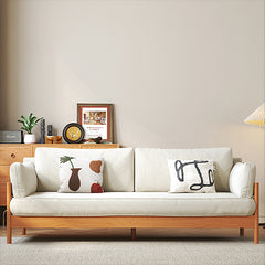 Modern Cherry Wood Sofa with Corduroy Cushions - Stylish 3-Seater Sofa for Living Room  fcp-1281