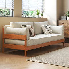 Modern Cherry Wood Sofa with Corduroy Cushions - Stylish 3-Seater Sofa for Living Room  fcp-1281