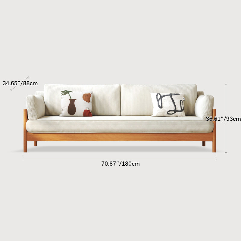 Modern Cherry Wood Sofa with Corduroy Cushions - Stylish 3-Seater Sofa for Living Room  fcp-1281