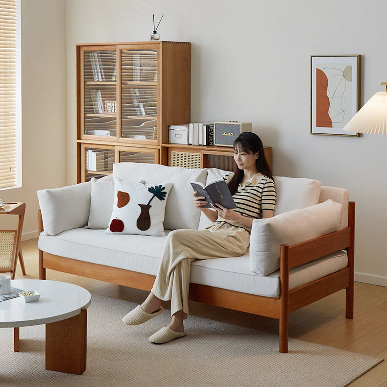Modern Cherry Wood Sofa with Corduroy Cushions - Stylish 3-Seater Sofa for Living Room  fcp-1281