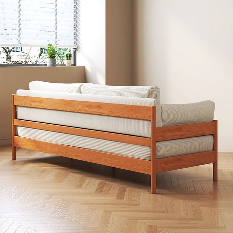 Modern Cherry Wood Sofa with Corduroy Cushions - Stylish 3-Seater Sofa for Living Room  fcp-1281