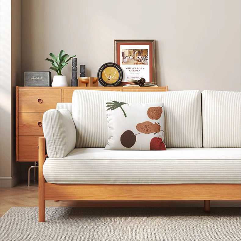 Modern Cherry Wood Sofa with Corduroy Cushions - Stylish 3-Seater Sofa for Living Room  fcp-1281