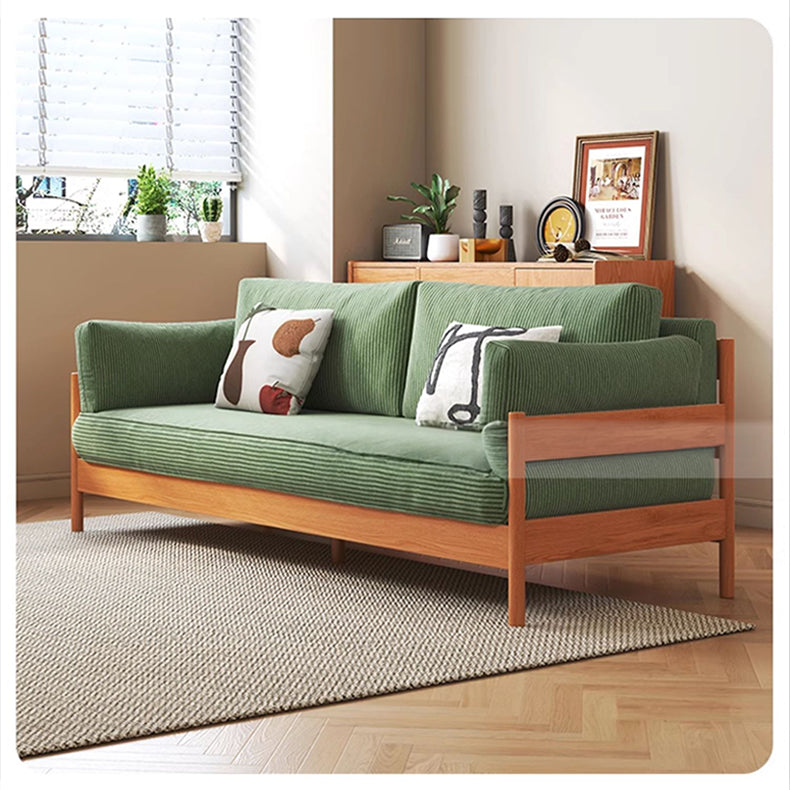 Modern Cherry Wood Sofa with Corduroy Cushions - Stylish 3-Seater Sofa for Living Room  fcp-1281
