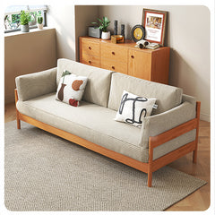 Modern Cherry Wood Sofa with Corduroy Cushions - Stylish 3-Seater Sofa for Living Room  fcp-1281