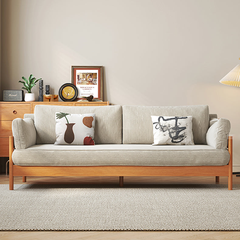 Modern Cherry Wood Sofa with Corduroy Cushions - Stylish 3-Seater Sofa for Living Room  fcp-1281