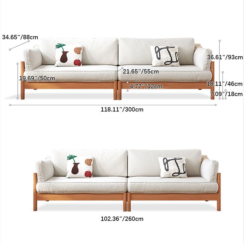 Modern Cherry Wood Sofa with Corduroy Cushions - Stylish 3-Seater Sofa for Living Room  fcp-1281