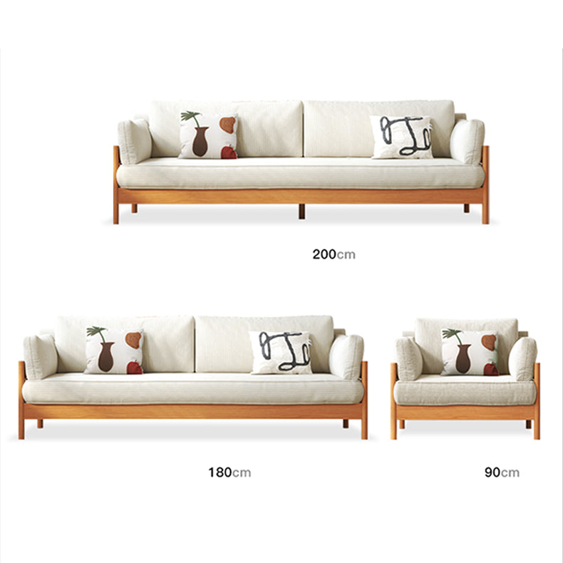 Modern Cherry Wood Sofa with Corduroy Cushions - Stylish 3-Seater Sofa for Living Room  fcp-1281