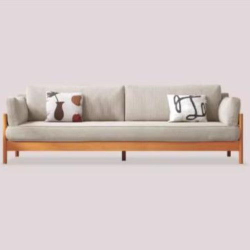 Modern Cherry Wood Sofa with Corduroy Cushions - Stylish 3-Seater Sofa for Living Room  fcp-1281
