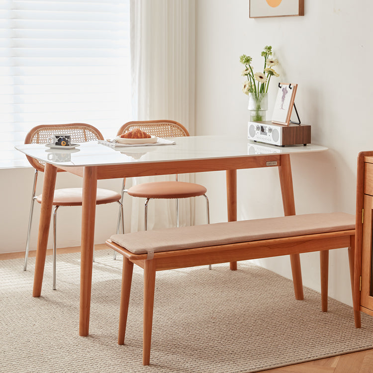 Rectangular Dining Table with Sintered Stone Top & Cherry Wood Frame for 6 fcp-1282