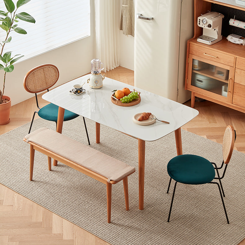 Rectangular Dining Table with Sintered Stone Top & Cherry Wood Frame for 6 fcp-1282