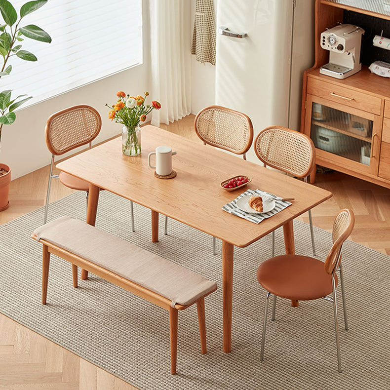 Stylish Ash Wood Dining Chair in Light Brown with Rattan Back and Faux Leather Seat fcp-1283