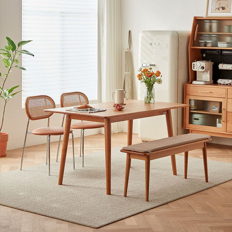 Stylish Ash Wood Dining Chair in Light Brown with Rattan Back and Faux Leather Seat fcp-1283