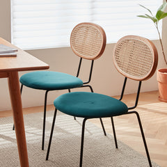 Luxurious Blue Velvet Dining Chair with Rattan Back Frame for Diningroom fcp-1285