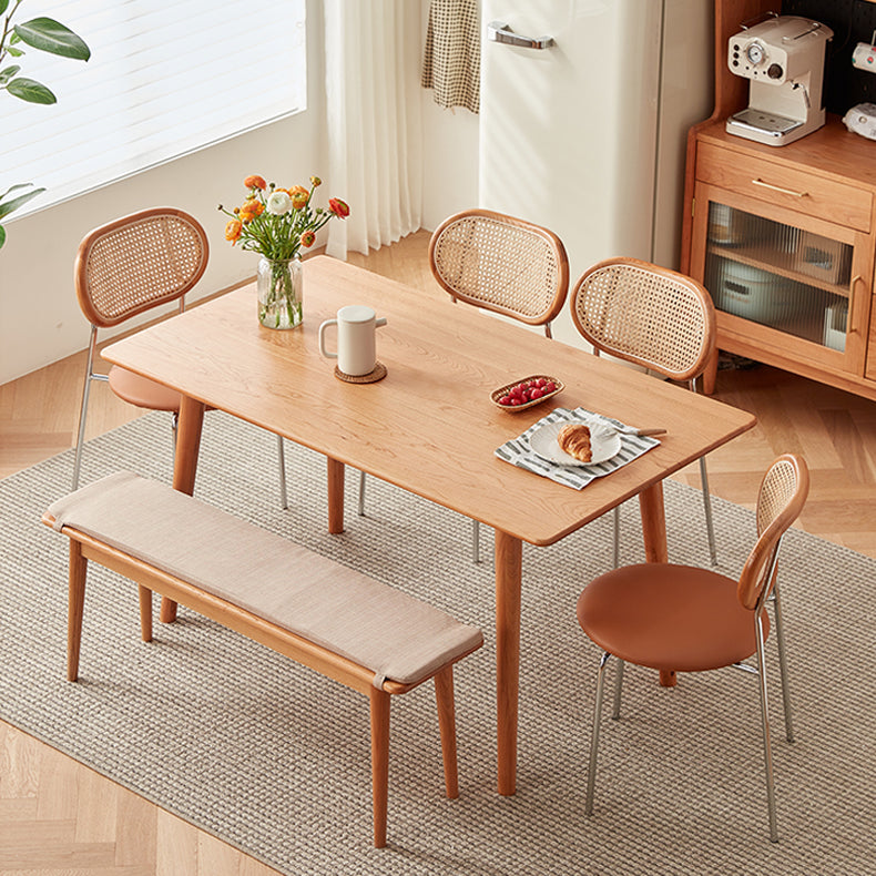 Elegant Light Brown Cherry Wood Stool with Cotton-Linen Upholstery fcp-1286