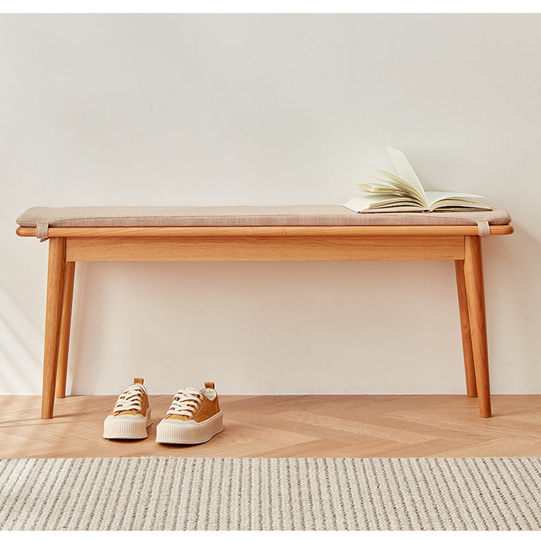 Elegant Light Brown Cherry Wood Stool with Cotton-Linen Upholstery fcp-1286