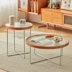 Round Glass Coffee Table with Metal Legs - Stylish for Modern Livingroom fcp-1290