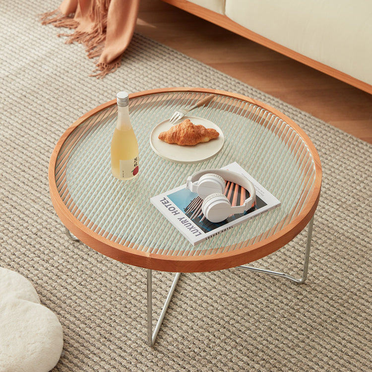 Round Glass Coffee Table with Metal Legs - Stylish for Modern Livingroom fcp-1290