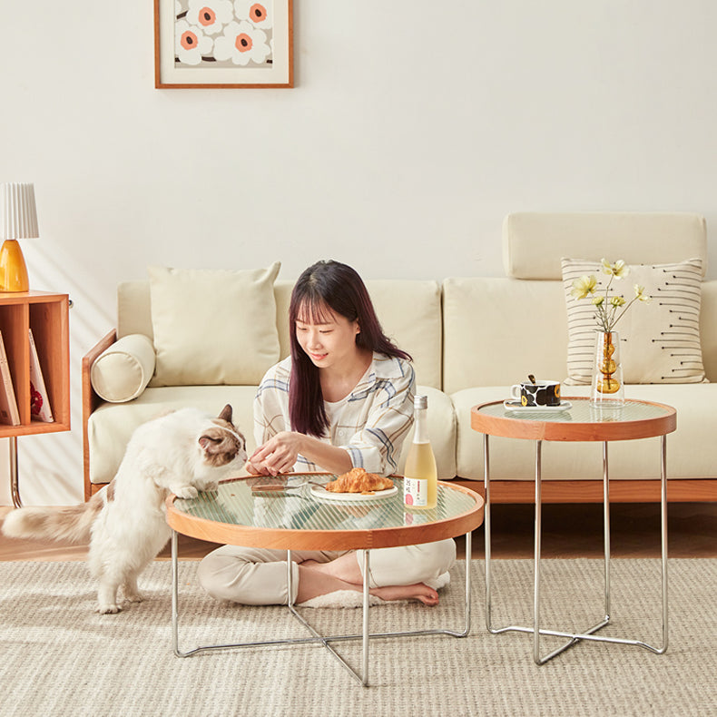 Round Glass Coffee Table with Metal Legs - Stylish for Modern Livingroom fcp-1290