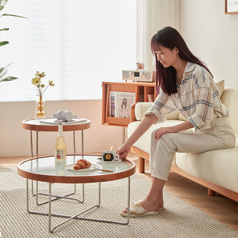 Round Glass Coffee Table with Metal Legs - Stylish for Modern Livingroom fcp-1290